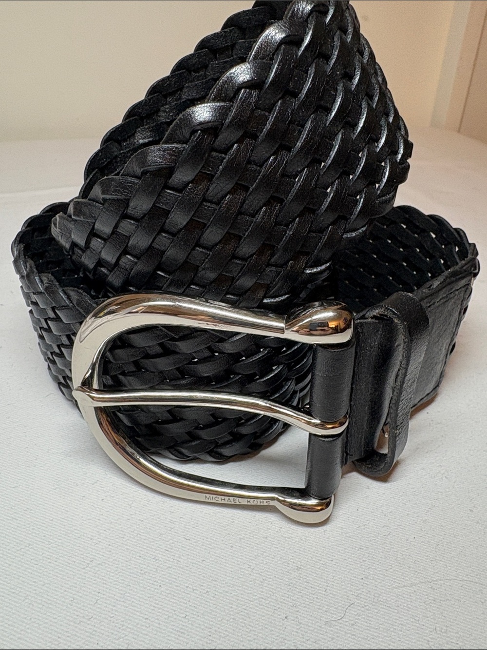 Michael Kors Black Braided Leather Wide Belt Size S